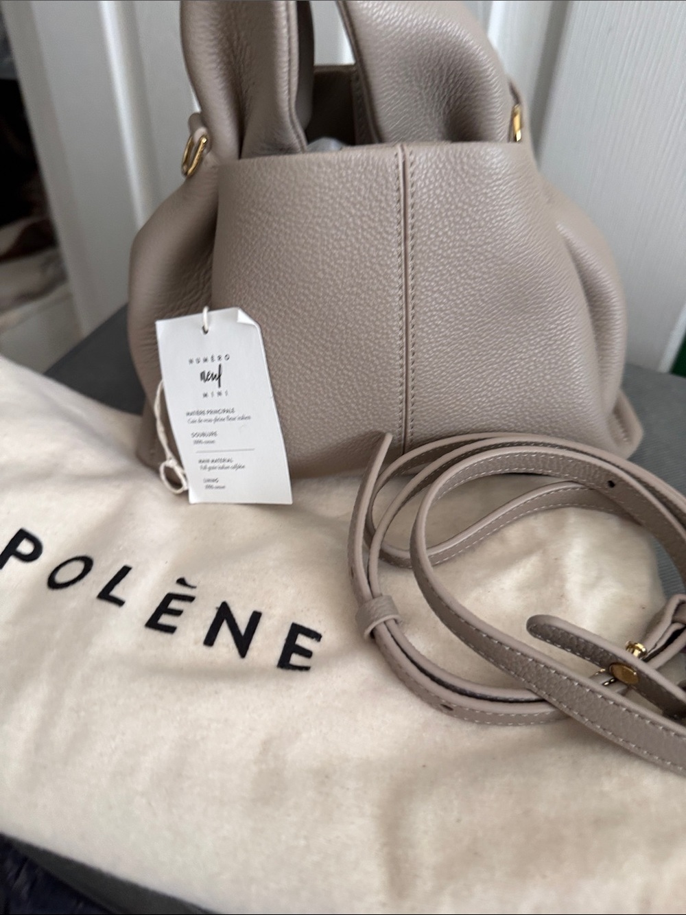 NWT Polene Neuf Mini Taupe Leather Handbag with Detachable Strap - Picture 3 of 12